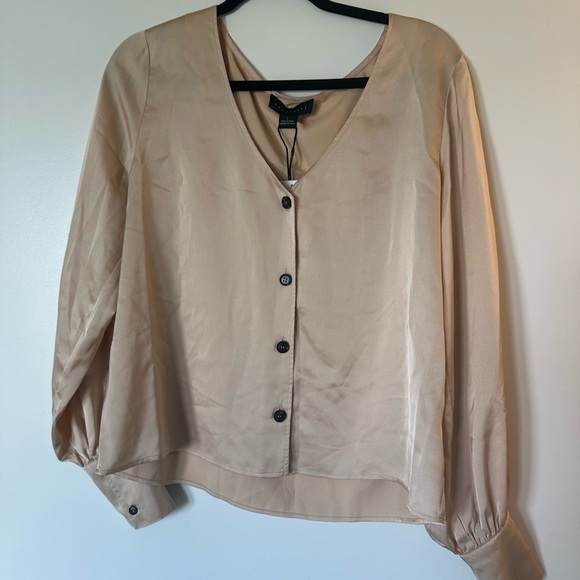 Sanctuary Tops - Sanctuary Women's Satin Extended Cuff Blouse Beige, Oatmilk US L